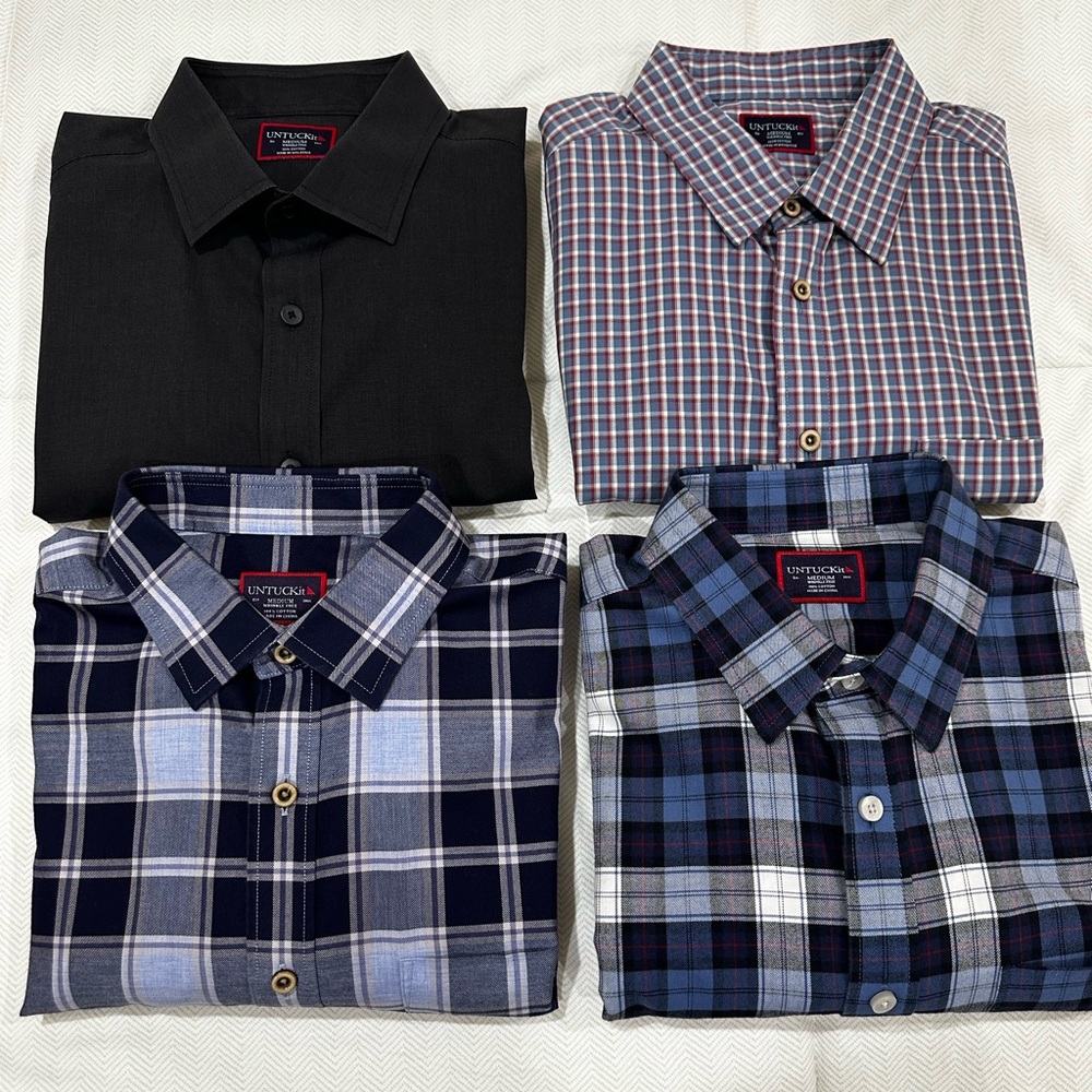 Lot of 4 UNTUCKit Men's Black and Plaid Shirt Collection